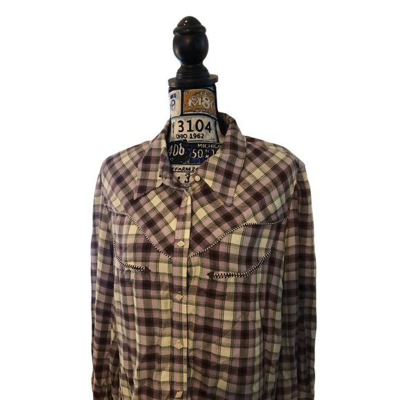 Shyanne Unique Accent Purple Western Cowgirl Long Sleeve Button Down Shirt Sz XL - Picture 5 of 16